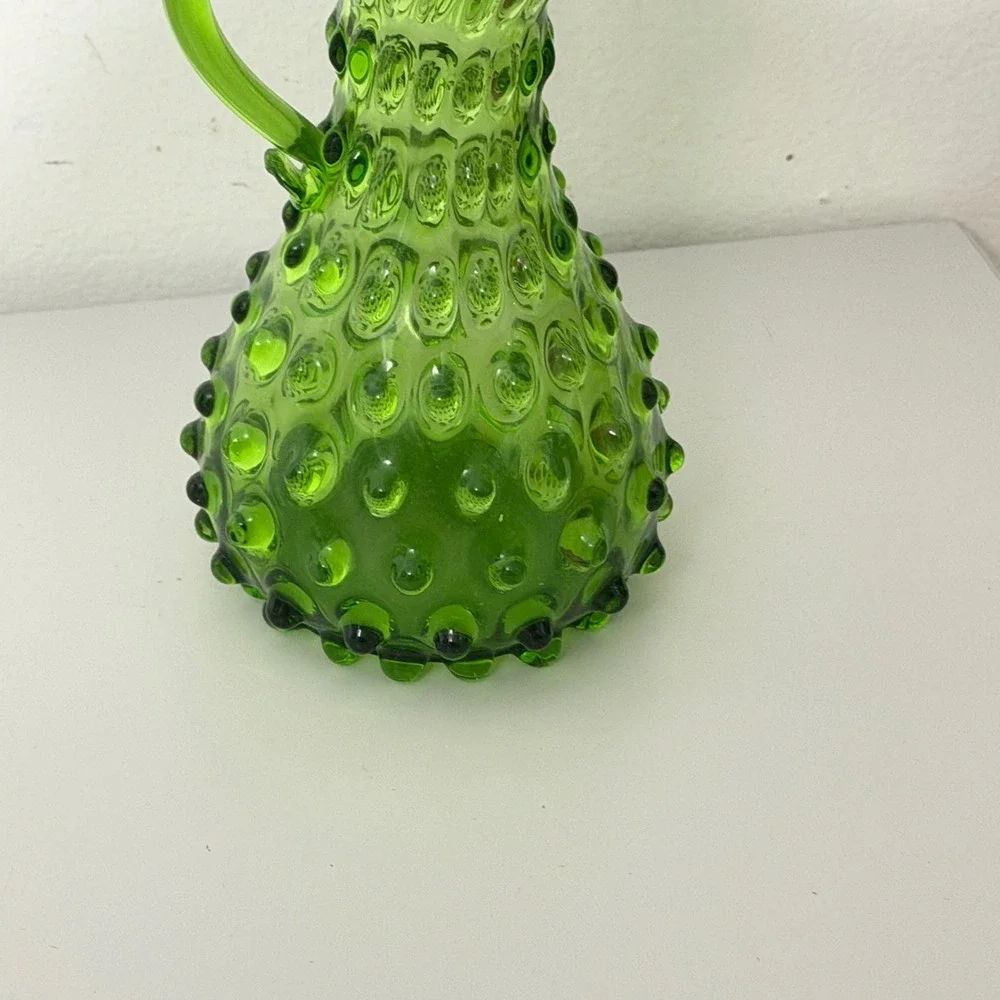 Vintage Hobnail Glass Pitcher Green Small 6.5